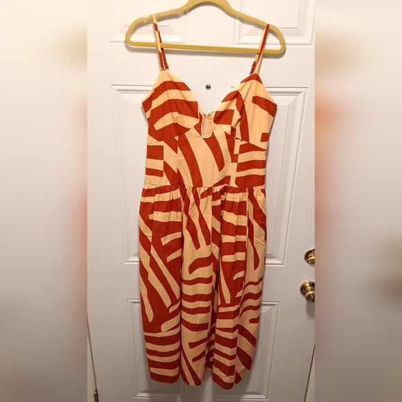 Mon Renn| *Missing* Hook Surreal Midi Dress 100% Cotton Abstract Print US M Tag - Picture 1 of 13